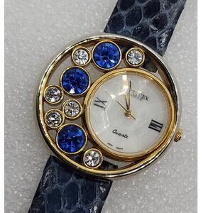 Blue Sapphire Gem Accent Bling Watch Gemstones Iced Frozen faceted Crystal Watch